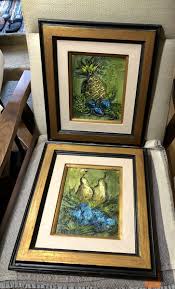 Etta Benjamin Cien Beautiful Pair Mid Century framed thick oil paintings