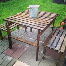Diy Outdoor Patio Table Made With 1x3 Pine And A Couple 2x2 For The Bench Legs Diy Furniture Plans Outdoor Patio Table Diy Furniture