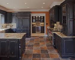 Distressed Black Kitchen Cabinets With Granite Countertop And Travertine Floors Suave D Distressed Kitchen Cabinets Black Kitchen Cabinets Distressed Kitchen