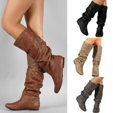 Bota camel boa onda kelly. Ebay Advertisement Women Lady Mid Calf Slouch Boots Winter Rouched Casual Flat Shoes Size Us 6 10 5 Botas Planas Mujer Botas Planas Botas De Cuero Planas