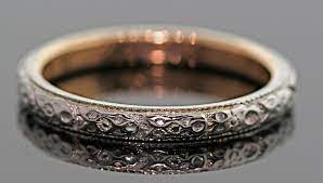 Antique Wedding Band 18k White And Yellow Gold With Orange Etsy Antique Wedding Bands Antique Wedding Rings Wedding Bands