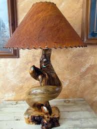 Juniper Table Lamps Rustic Wood End Table Lamp Log Home Lighting Turquoise Inlay Wood Lamps Table Lamp Lamp