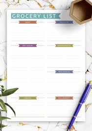 White font color is used to highlight food category while you can write food item name on the blank black line. Download Printable Simple Grocery List Template Pdf