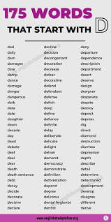 Leaning to alphabetize a list of words is one of the first skills students learn in primary grades. 175 Useful Words That Start With D In English English Study Online In 2021 English Vocabulary Words Learning Good Vocabulary Words English Vocabulary Words