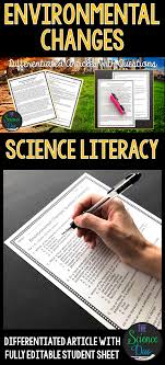 Environmental Changes Science Literacy Article Distance Learning Compatible Science Literacy Middle School Science Middle School Science Teacher