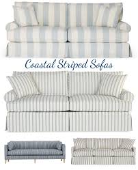 Sometimes several disparate items converge into one theme, without planning: Striped Sofa Ideas For A Coastal Nautical Beach Style Living Room Design Coastal Decor Ideas Interior Design Diy Shopping