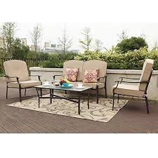 Phi Villa 4 Piece Bistro Sets Cushioned Patio Furniture Conversation Set W Loveseat 2 Chairs And 1 Coffee Table Beige Review Patio Furniture Conversation Sets Patio Furnishings Outdoor Patio Decor