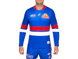 Select size to add to cart. Men S Western Bulldogs Home Replica Guernsey Long Sleeved Aop 2111b001 400 Mens Afl Clothing Asics