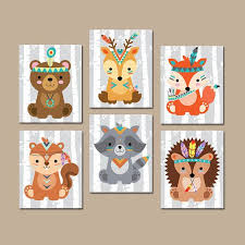 Tribal Animals Wall Art Tribal Animals Nursery Decor Canvas Or Print Woodland Animal Decor Wood Forest Tribal Animal Nursery Kids Canvas Art Tribal Animals