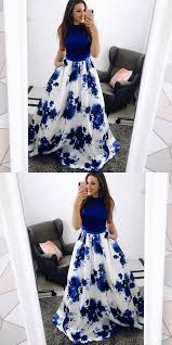 Charming Prom Dress O Neck Prom Dress A Line Prom Dress Long Prom Dress Evening Dress Floral Prom Dresses Blue Dress Formal Prom Dresses Long