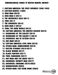 A marvel movie rewatch is no longer something you can do in a couple of days as the list keeps as for the order to watch them in, well there is the simple release order which is fine but if you want to what's the correct order to watch the marvel movies? I M Watching The Marvel Universe Movies In Order Also A List Of Every Marvel Movie To Watch In Order Moco Net