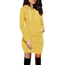 Buy The Long Shop New Women Hooded Dress Sweatshirt Dress Causal Pocket Long Sleeve Dress Women Winter Warm Pocket Hooded Long Sleeve Dress Party Sweatshirt Dress Yellow At Amazonin