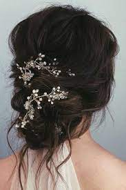 Bridal Hairstyle Love This Loose Bun With Some Decoration Perfect On Dark Brown Hair Wedding Weddings Inspirati Long Hair Vine Hair Vine Crystal Hair Vine