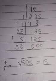 It will be the square root of 225 which is 15 feet. Square Root Of 225 By Division Method With Step By Step Brainly In
