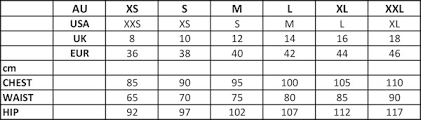 Memorable China Size Chart Compared To Australia 2019