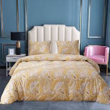 Belgian flax linen fringe ruffle duvet cover. Jumeey Yellow Duvet Cover Queen Paisley Bedding Sets Women Girls Jacquard Beddin Ebay