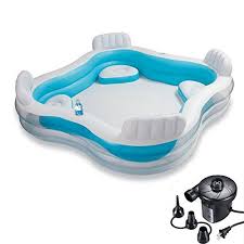 Dmgf Inflatable Pool Family Swim Center Lounger With Electric Air Pump Backrest Cup Holesthicken Round Spa Summe Inflatable Pool Pool Lounge Family Lounge Pool