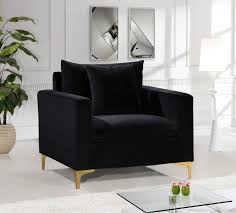 Black And Gold Velvet Couch Meridian Naomi Black Velvet Chair 633black C Goedekers Com Black Velvet Chair Black Living Room Velvet Chair