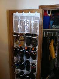 Walmart Shoe Organizer Hung With 3m Command Hooks Equals Nice Storage For Gloves Hats And Scarves In Coat Closet Home Organization Home Projects Storage
