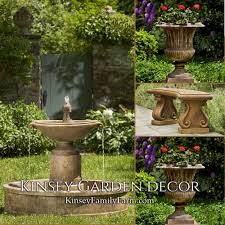Cast stone concrete, ceramic porch, patio, landscape design decorating ideas. Kinsey Garden Decor Old World Outdoor Fountain