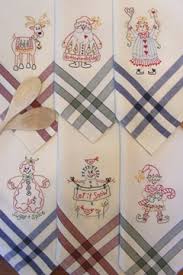 Sweet swirls border every towel. Tea Towel Embroidery Designs And Patterns