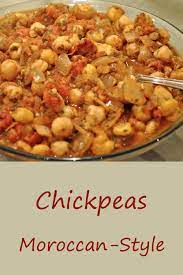 Spicy Moroccan Chickpeas Spicy Heat Thyme For Cooking Recipe Easy Vegetable Side Dishes Moroccan Food Easy Dinner Recipes