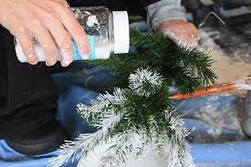 Flock Your Artificial Christmas Tree With With White Paint And Glitter Fake Christmas Trees Christmas Tree Painting Flocked Christmas Trees