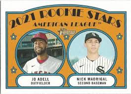 Top angels prospect jo adell has begun his mlb career going two for 15 with nine strikeouts in four games. Jo Adell Nick Madrigal 2021 Topps Heritage Rookie 187 Angels White Sox Baseball Card
