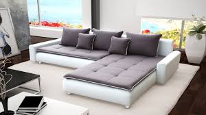 Free delivery over £40 to most of the uk great selection excellent customer service find everything for a beautiful home. Large White Faux Leather Grey Fabric Corner Sofa Homegenies
