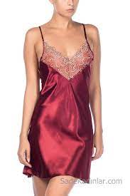 2019 Saten Gecelik Modelleri Bordo Kisa Askili Yakasi Gupur Dantel Moda Stilleri Gecelikler Trendler