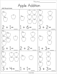 Each sheet has an illustrated dimension, combining colorful pictures and objects which clearly represent basic math concepts. Free Fall Math Worksheet For Kindergarten Apple Additionmost Kin Kindergarten Math Worksheets Addition Kindergarten Math Worksheets Preschool Math Worksheets