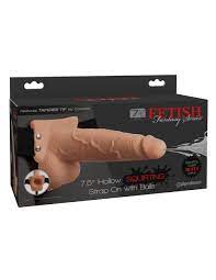 Pipedream Products - FETISH FANTASY 7.5 IN HOLLOW SQUIRTING STRAP-ON W/  BALLS FLESH #PD339721
