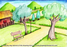 Cara menggambar taman dengan pensil . Cara Menggambar Taman Yang Indah Dan Bagus