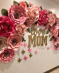 Gold And Pink Wall Decoration For Baby Shower Love Mom Pcla Church Blessed Happymothersday Felizdi Paper Flowers Mothers Day Decor Paper Flower Tutorial