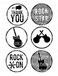 Black And White Rockstar Boys Guitar Hero Black And White Digital Circle Tag Toppers Printables Rock Star Birthday Rock Star Party Rock And Roll Birthday