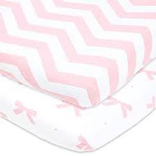 Joey Joan Mini Crib Sheets Fitted For 24 X 38 Mattress Portable Cribs Jersey Knitted Cotton Pack Of 2 Pink Chevron Bows Crib Bedding Sets And