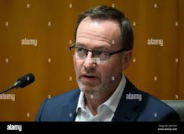 Australian Greens Senator David Shoebridge speaks during Senate Estimates  at Parliament House in Canberra, Monday, May 22, 2023. (AAP Image/Lukas  Coch) NO ARCHIVING Stock Photo