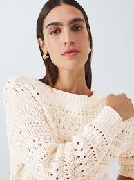 John Lewis Cotton Linen Blend Pointelle Knit Jumper, Cream