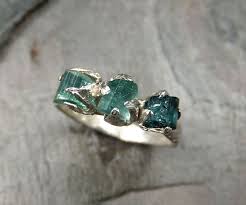Men S Raw Rough 3 Stone Blue Green Tourmaline Gemstone Etsy Statement Ring Silver Rough Gemstone Ring Jewelry