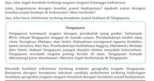 Berikut pembahasan dan kunci jawaban buku tematik tema 8 kelas 6: Sosial Budaya Singapura Hal 71 75