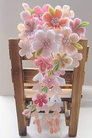 オーダーの桜のピアス つまみ細工 花ちりめん ボールブーケ 作り方 クラフトのアイデア diy ハンドメイド