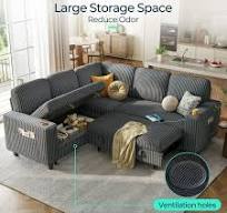 Linsy Home Plush Corduroy Sleeper Sofa Bed with Storage Seat, Pull Out  Couch Bed with USB, Cup Holder, Side Pocket, V Shaped Sectional Couches for  ...