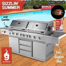 Eurogrille 9 Burner Bbq Grill Outdoor Barbeque Gas 100 Stainless Steel Kitchen Grilling Charcoal Bbq Grill Outdoor Barbeque