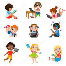 Low to high sort by price: Kids With Gadgets Set Of Bright Color Isolated Vector Drawings Royalty Free Cliparts Vectors And Stock Illustration Image 57437537