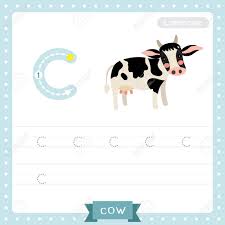 Included are both the upper case and lower case . Letter C Lowercase Cute Children Colorful Zoo And Animals Abc Alphabet Tracing Practice Worksheet Of Happy Holstein Cow For Kids Learning English Vocabulary And Handwriting Vector Illustration Royalty Free Cliparts Vectors And