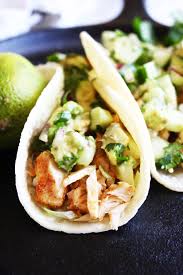 Charbroiled or blackened chicken, romaine lettuce, avocado, red cabbage, tomato, roasted corn, green onion, cilantro, queso fresco, pepitas and tortilla strips with honey lime vinaigrette. Blackened Fish Tacos With Cucumber Salsa