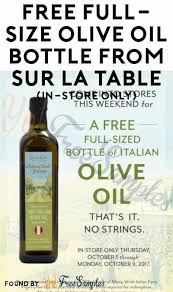 Free Full Size Olive Oil Bottle From Sur La Table In Store Only Yo Free Samples Olive Oil Bottles Oil Bottle Free Stuff By Mail