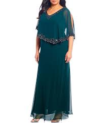 Jkara Plus Size Beaded Trim Asymmetrical Popover Gown In 2020 Beaded Trim Gowns Plus Size