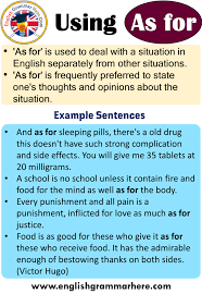 Using As For In English Example Sentences With As For Table Of Contents Using As Forexample Sentences With As F How To Memorize Things English English Grammar