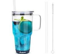 Amazon.com | Zukro 32 oz Glass Tumbler with Handle & Straw ...